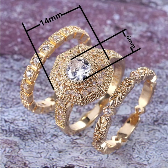New Yellow Gold Plated Diamond Engagement Set Ring - Picture 3 of 6